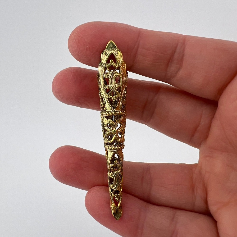 Vintage Gold Tone Filigree Posy Holder Brooch Mini Flower Bouquet Pin 2.5"